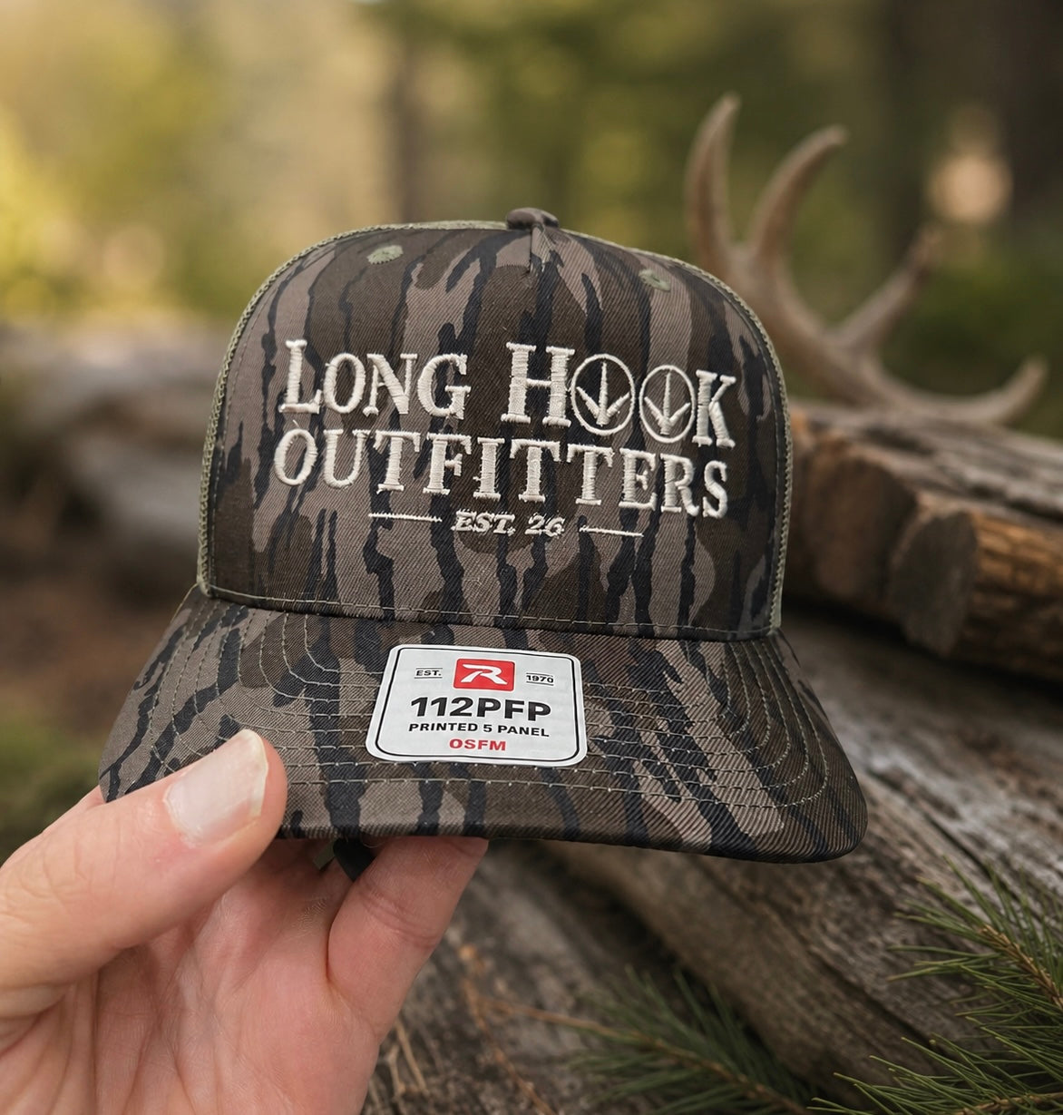 Long Hook Embroidered Camo Hat